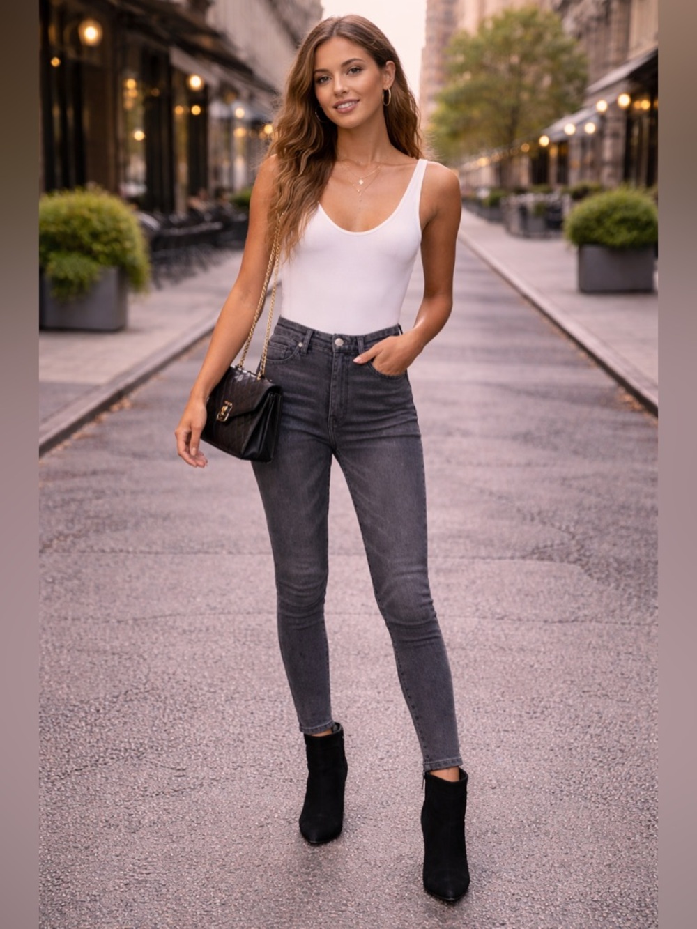 BLANK NYC Charcoal Skinny Jeans High Rise Sculpting Fit | Rich Girl Street Style